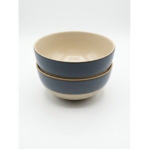 Pier 1 Antiqued Blue Stoneware Bowls Set of 2 Matte Blue Cream Cereal Soup